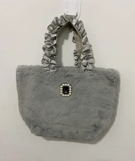 Japanese Fashion Autumn and Winter Pearl Rhinestone Plush Portable Lace Pleated Handbag Women's Shoulder Bags