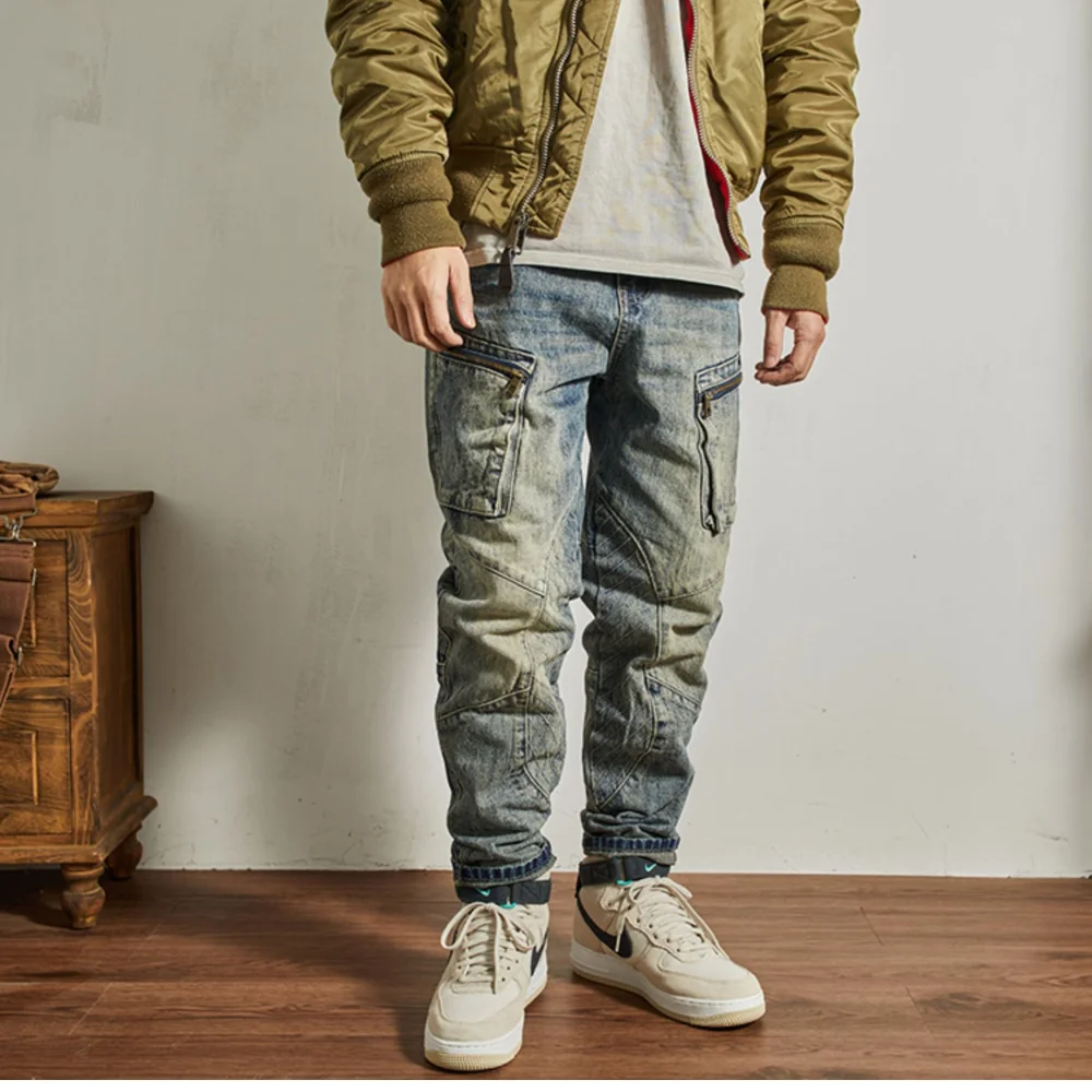 American Retro Distressed Deconstructed Washed Machete Jeans For Men And Women main image 0