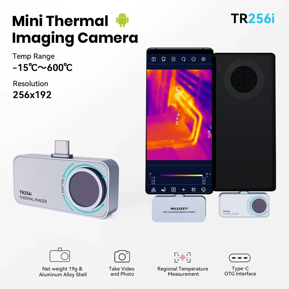 Mileseey TR256i TR160i Mini Thermal Imaging Camera 256x192 USB Type-C OTG for Android Infrared Temperature Detector With App