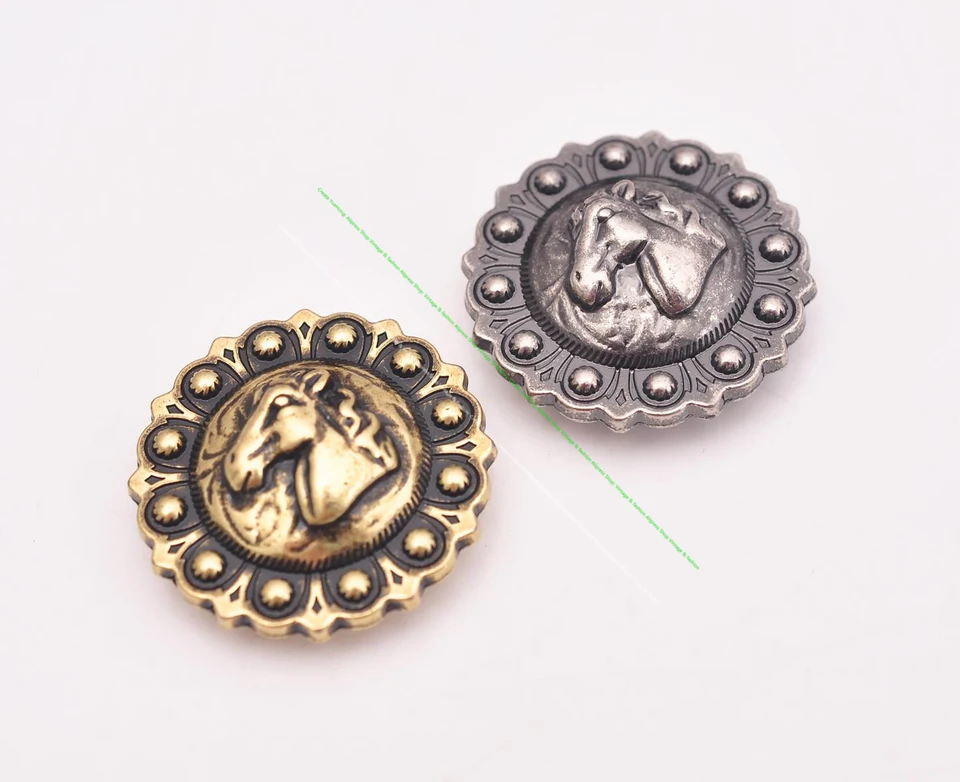 Lot De 10 Conchos Selle Western – Laiton Gravé Fleurs Et Baies, Vieilli, Fixation Vis