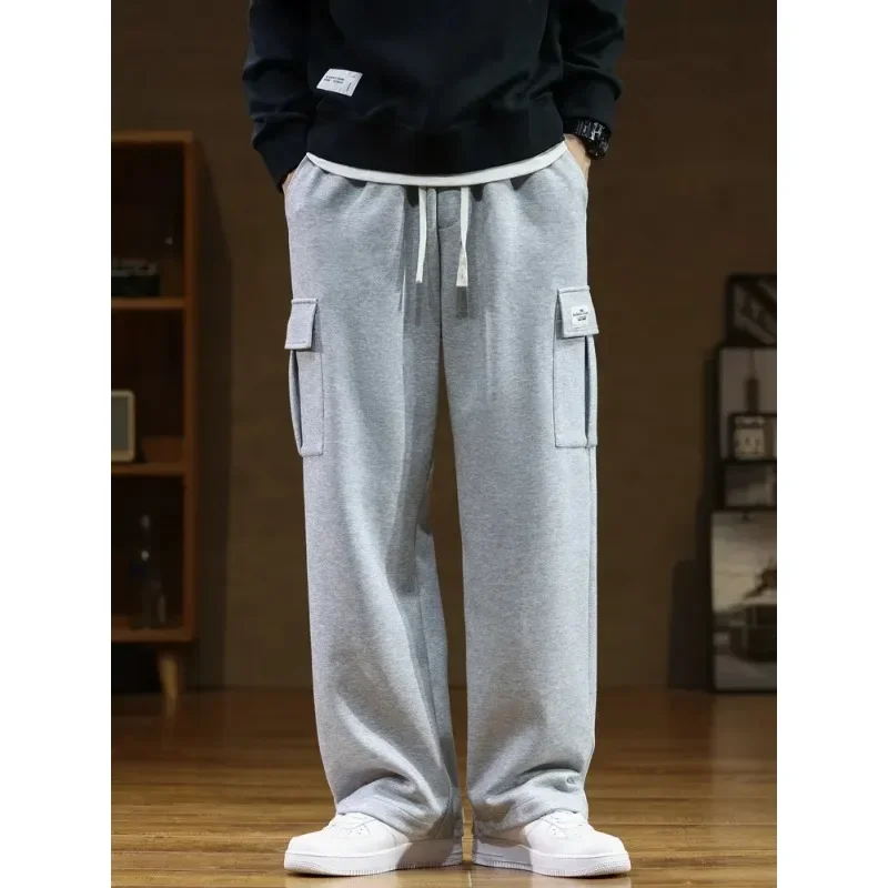 Autumn Men Sweatpants Multi-Pockets Drawstring Cotton Casual Track Pant Male Loose Straight Trousers Large Size 8XL sport jogging trousers wide leg pants fleece sweatpants fashion pants fashionable wide leg pants