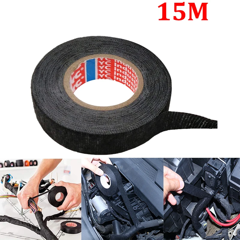15M Electrical Tape Heat-resistant Adhesive Cloth Tape For Cable Car Harness Wiring Loom Width 9/15MM Electrical Heat Tape