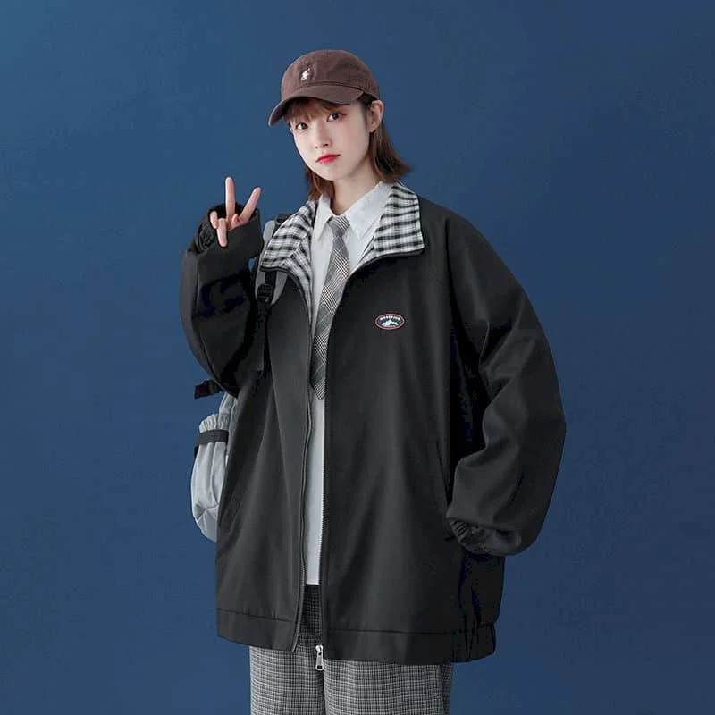 thumbnail image 1 of Chaquetas para mujer, estilo coreano, chaquetas de béisbol holgadas, cárdigans de gran tamaño con cuello vuelto, abrigos vintage de manga larga, blusas para mujer, 1 of 5