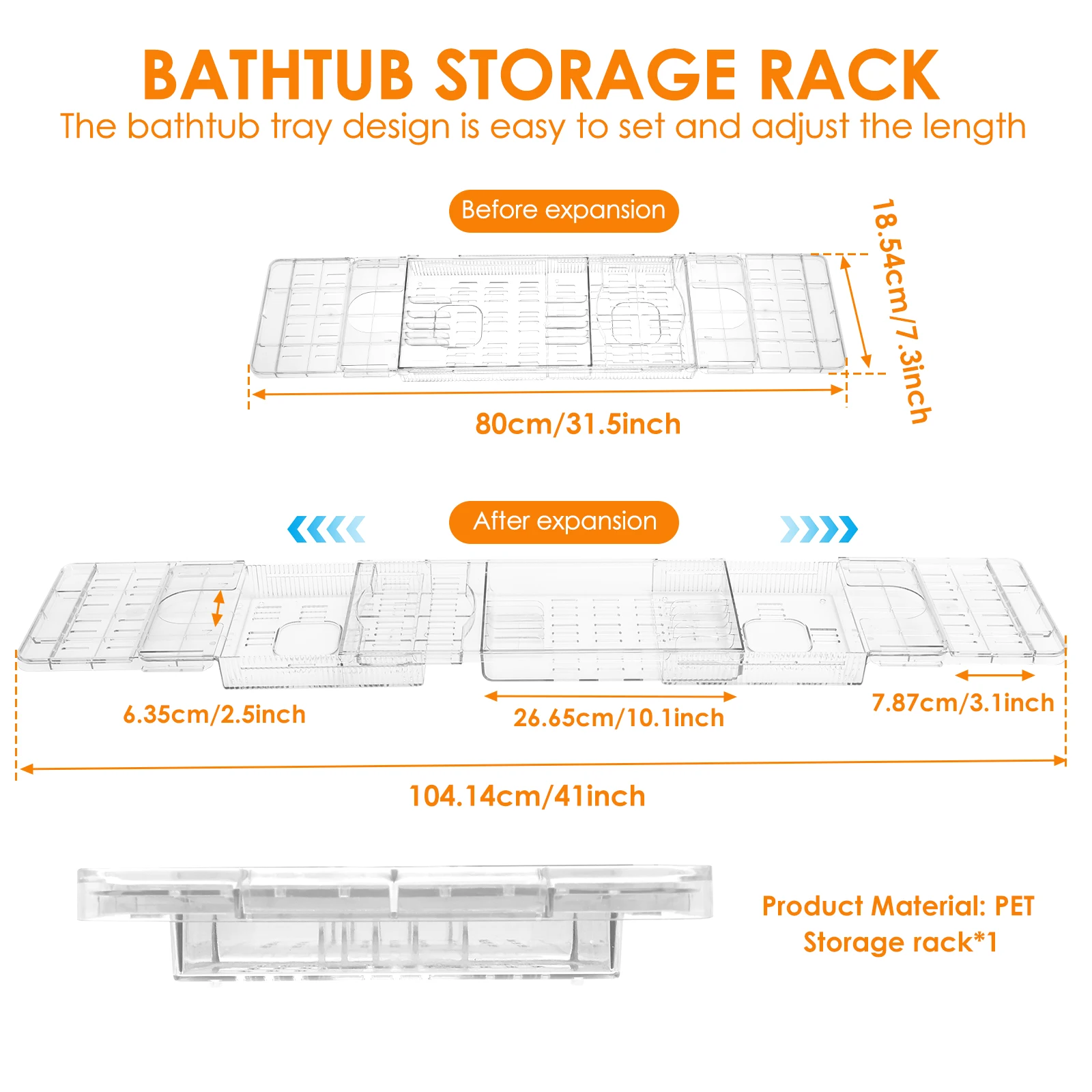Clear Bathtub Tray Expandable Bath Shelf Over Tub Bathtub Storage Table Multifunctional Bathroom Accessories for Home Bathroom 4