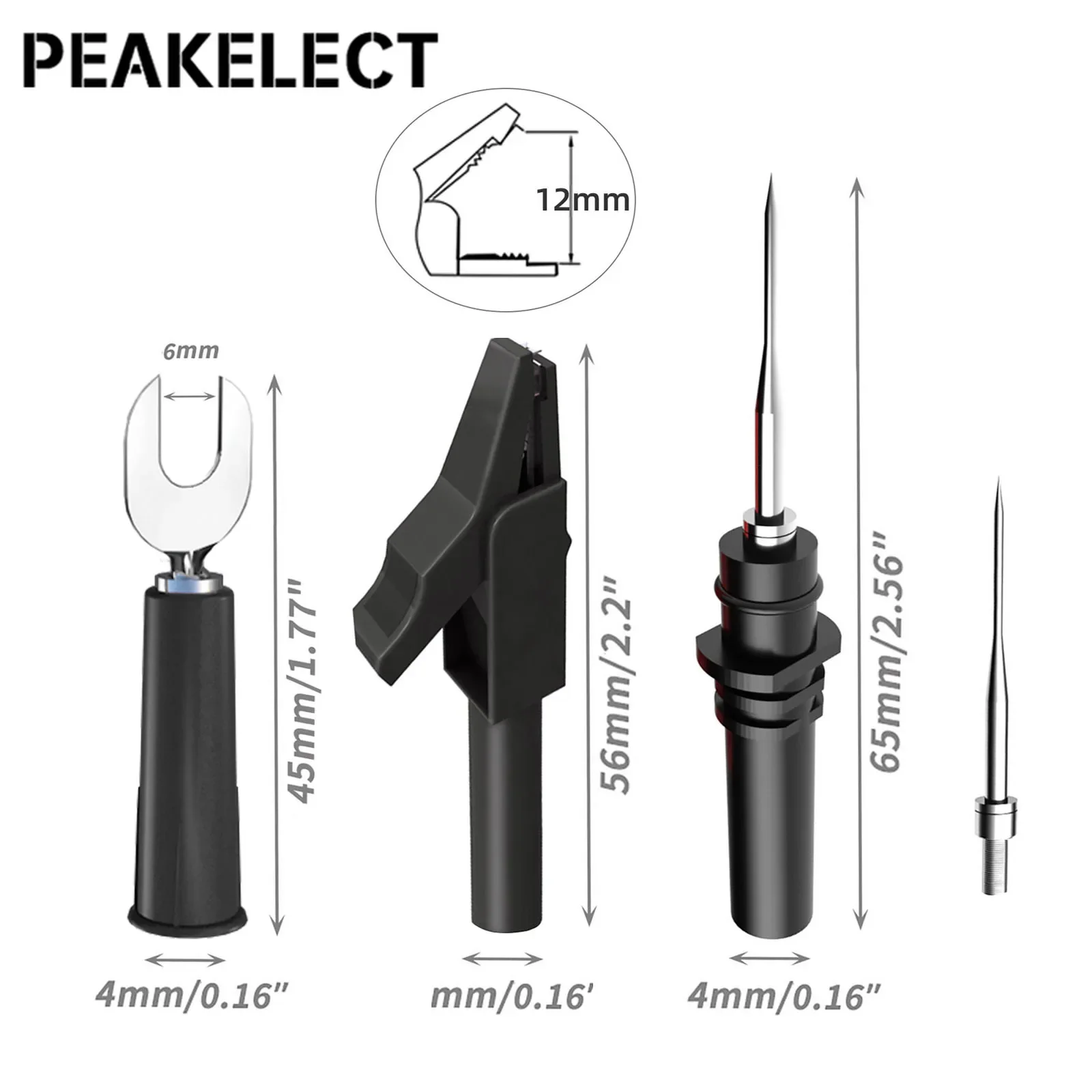 PEAKELECT P1036B 시리즈 듀얼 4mm 바나나 플러그 멀티미터 테스트 리드 키트, 악어 클립 스페이드 플러그 펑크 테스트 프로브 키트