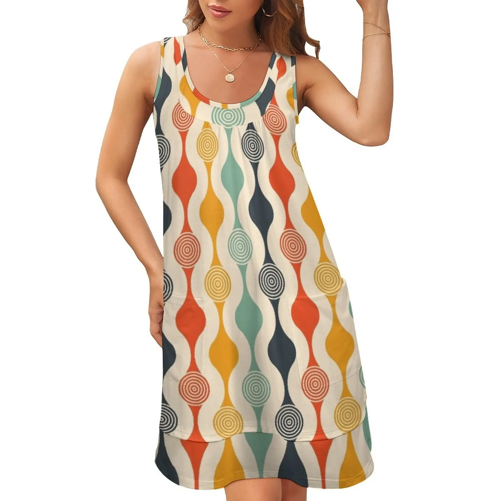 

Groovy 70's Pattern Sleeveless U-Neck Fake Two Piece Dress clothing women summer 2024 luxury evening dresses 2024