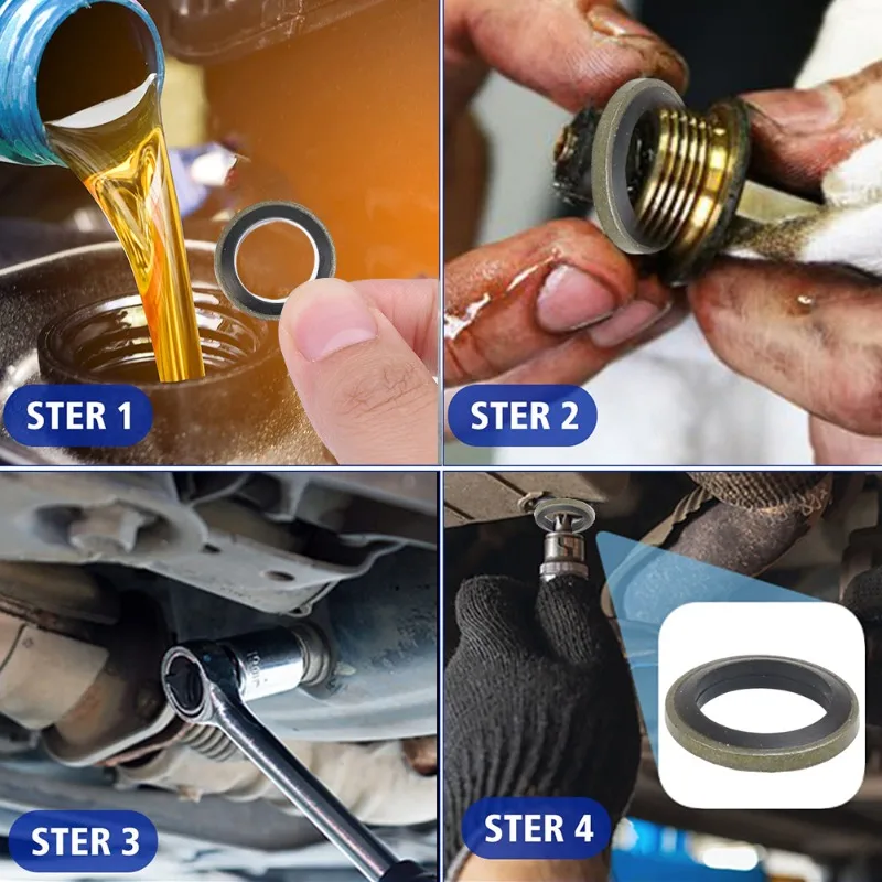 Oil Drain Plug Gasket Car Oil Pan Drain Gasket Kit Drainage Bolt Pad Rubber Replaceable Washer Seal Set M6 M8 M10 M12 M14 M16