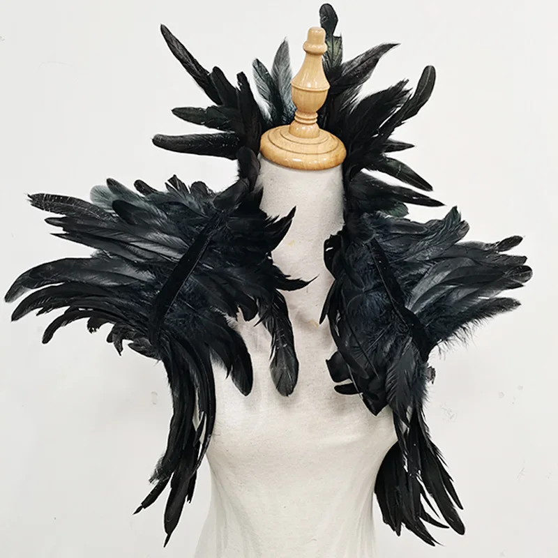 Black Queen Witch Demon Horns Hat Mask Feather Shrugs Gothic 