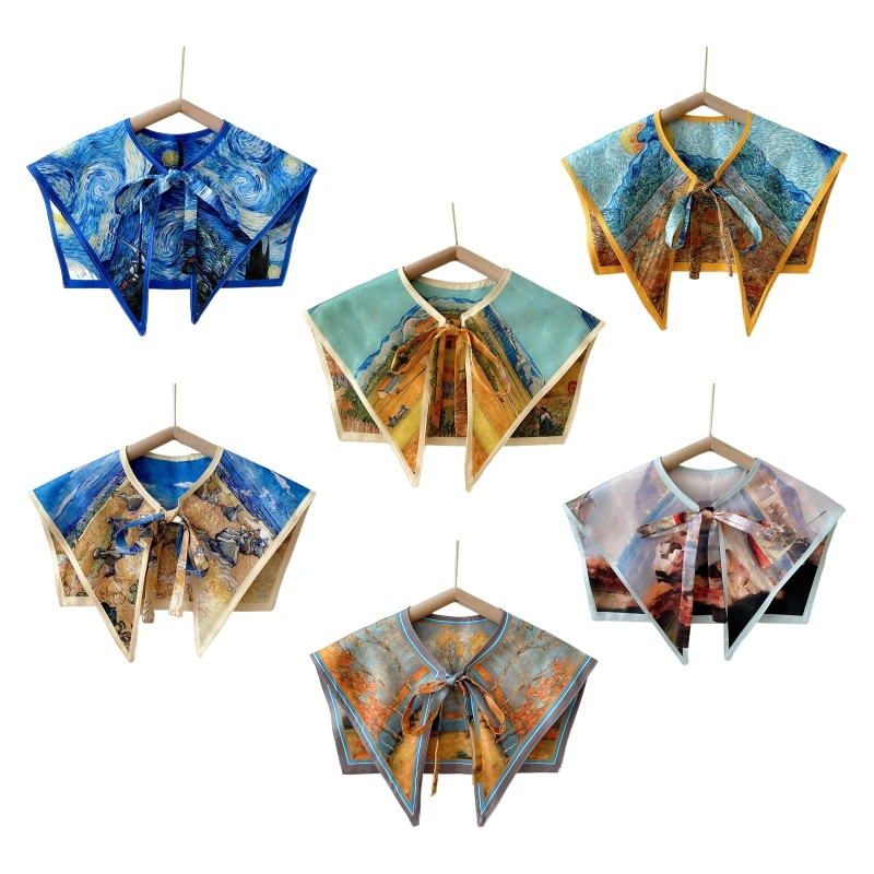 

Women Elegant Detachable Collar Scarf Landscape Oil Painting Print Shawl Cape