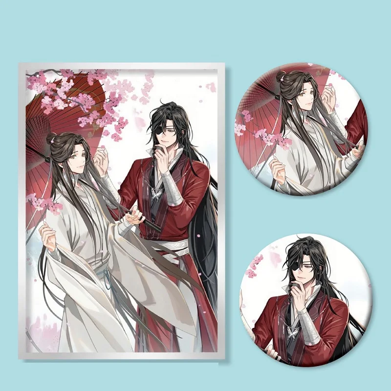

3 PCS/SET Anime Heaven Official's Blessing Colored Paper Collection Card Tian Guan Ci Fu Xie Lian Metal Badge Fans Gift