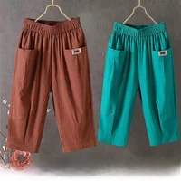 Summer Thin Cotton Linen Mom Pants Women Loose Large Size Elastic Waist Harem Casual Pants Comfortable High Waist ket Design - Image 4