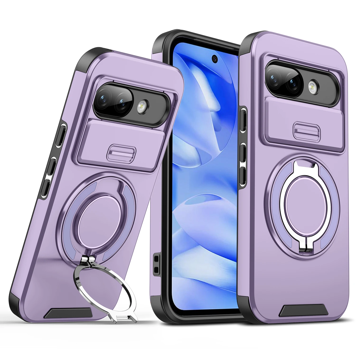 Magnetic Ring Armor Slide Camera Case with Magsafe Wireless Charging Capability