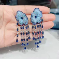 Bilincolor Luxury Elegant Blue Flower Tassel Earring for Women Christmas Gift 6