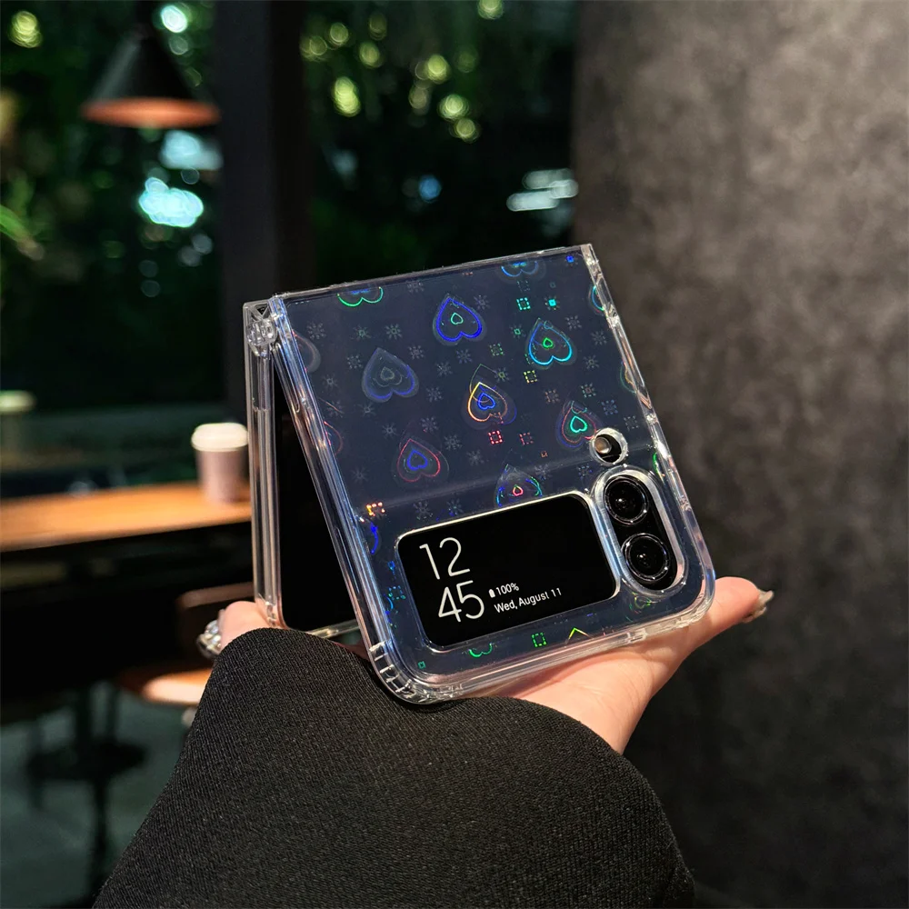 Bling Laser Dazzling Love Heart Transparent Phone Case - Bumper Armor Protective Back Cover