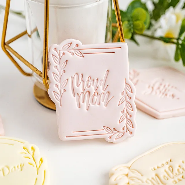Happy Mother's Day Cookie Cutter Leaf Pattern Fondant Biscuit Mold Love Mom Party Cookie Embossing Mould Dessert Baking Tool 2