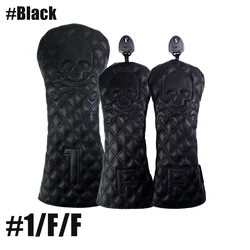 GLOOF Black Leather Skull Skeleton Golf Club Head Cover Set (1-F-F)