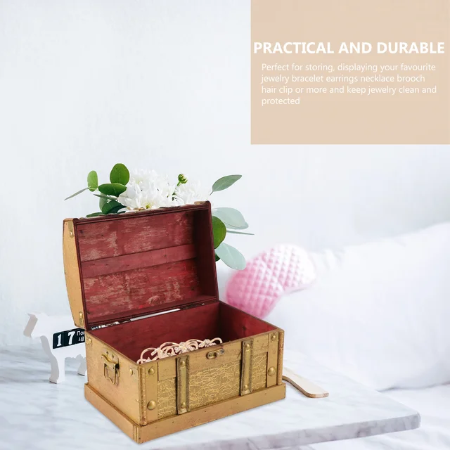 Doboz Fa Ékszer -Tároló Szervező Vintage Dekoratív Reteszelő Otthoni Dekorációhoz, Ajándék Gyermekeknek Felnőtteknek - Image 3