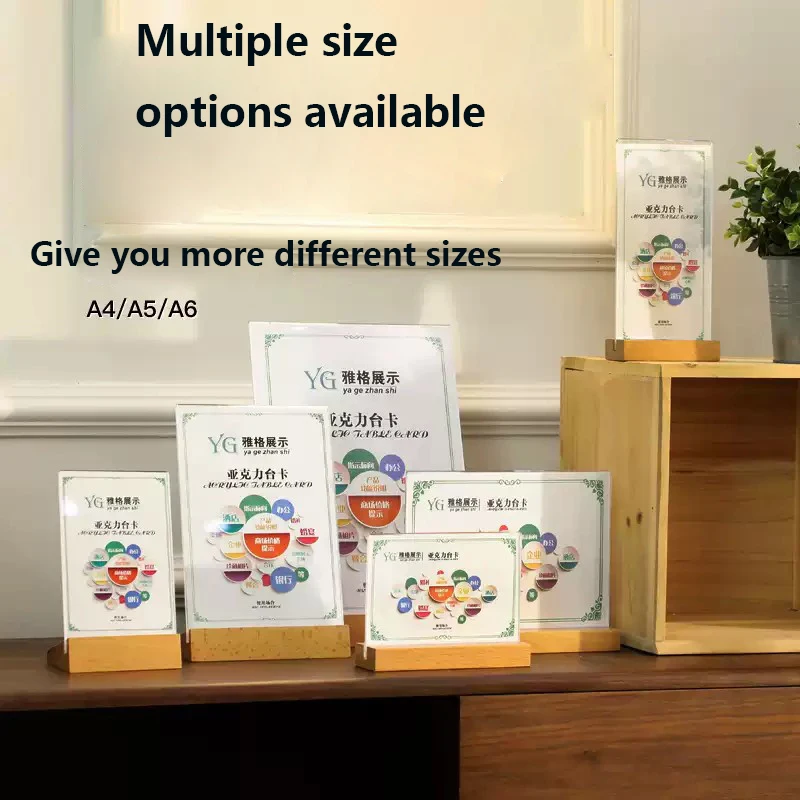 아크릴 투명 디스플레이 홀더 A6 A5 A4 너도밤 나무 양면 액자 테이블 탑 사진 프레임 메뉴 테이블 카드 Restaura