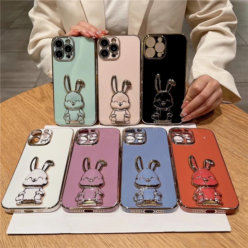 Luxury Plating Rabbit Holder Silicone Stand Phone Case