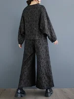 XITAO Vintage Solid Color Two Piece Sets Jacquard Temperament Casual Loose Autumn Top Wide Leg Pants Two Piece Sets ZYY1011 2
