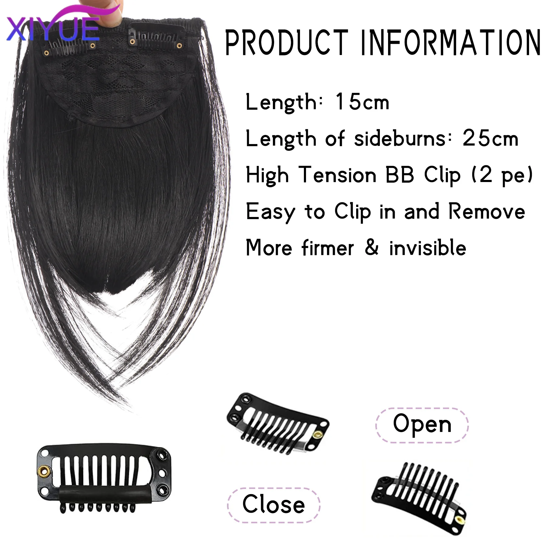 XIYUE Natural Straight Synthetic Blunt Bangs High Temperature Fiber Brown Women Clip-In Full Bangs With Fringe Of Hair 10 Inch