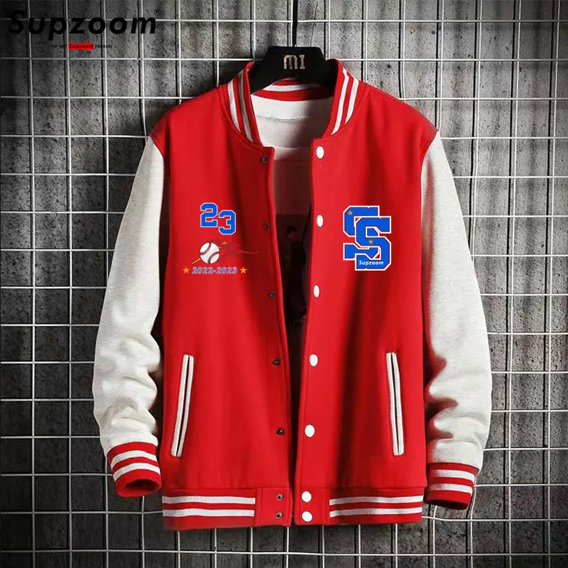 Supzoom 2023 New Arrival Autumn Baseball Wear Students Fat Teenagers Preppy Style Rib Sleeve Short Print Bomber Jacket Men autumn new arrival men s sweater vest v neck sleeveless knitted letters solid color loose korean preppy style men s daily tops