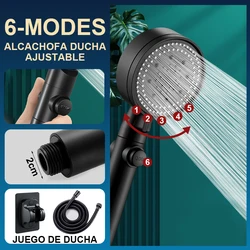 6-speed Ajustable High-pressure Shower Head One-key Stop Water Water-saving Hand-held Shower Head with Hose Bathroom Accessories