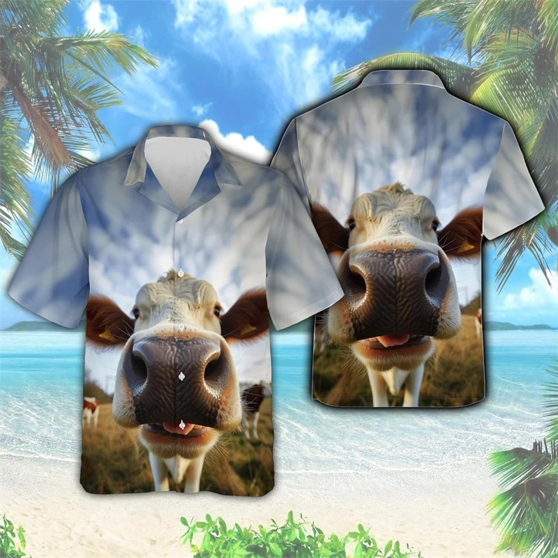 Farm Floral Cow Men's Shirts Hawaiian Shirt 3D Printed Funny Cows Shirts For Men Vacation Casual Y2k Animal Women Lapel Tops 2