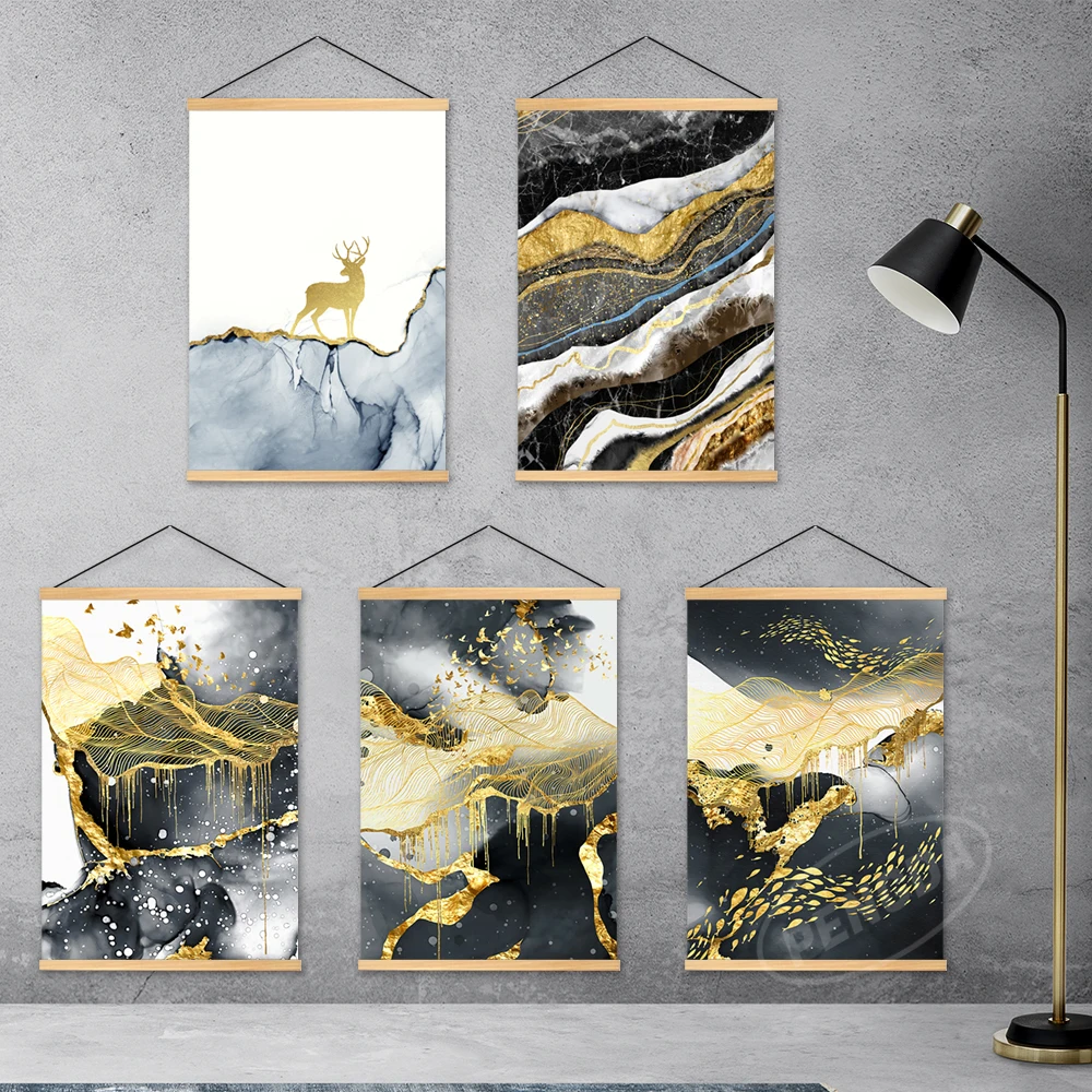 

Modular Simple Fashion Pictures Wooden Hanging Blue Abstract Home Decor Canvas Prints Interior Painting Poster Nordic Wall Art
