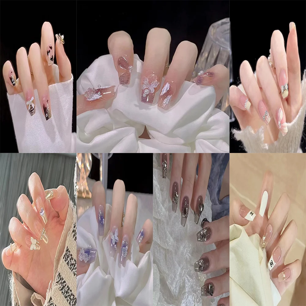 

24pcs/box Fairy Temperament Shiny Diamond Manicure Wearable False Nail Patch The Finished Product Is Detachable and Reusable