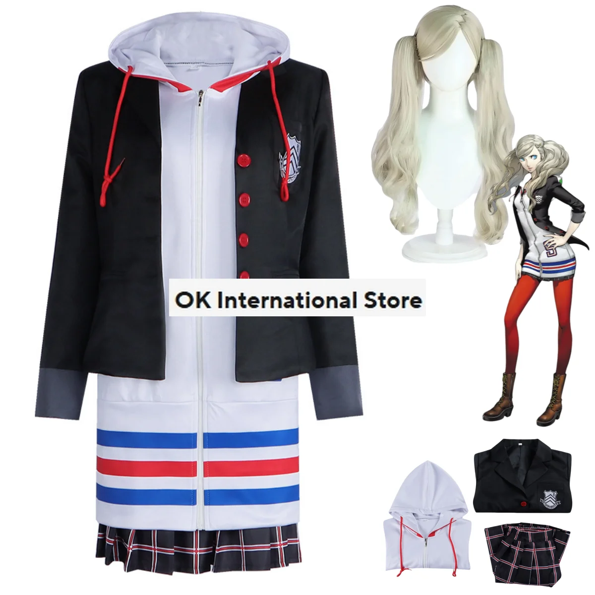 

Костюм для косплея из Аниме игра Persona 5 Анна такамаки костюм P5 пантера парик толстовки с капюшоном JK школьная форма пальто женский пикантный костюм для кампуса