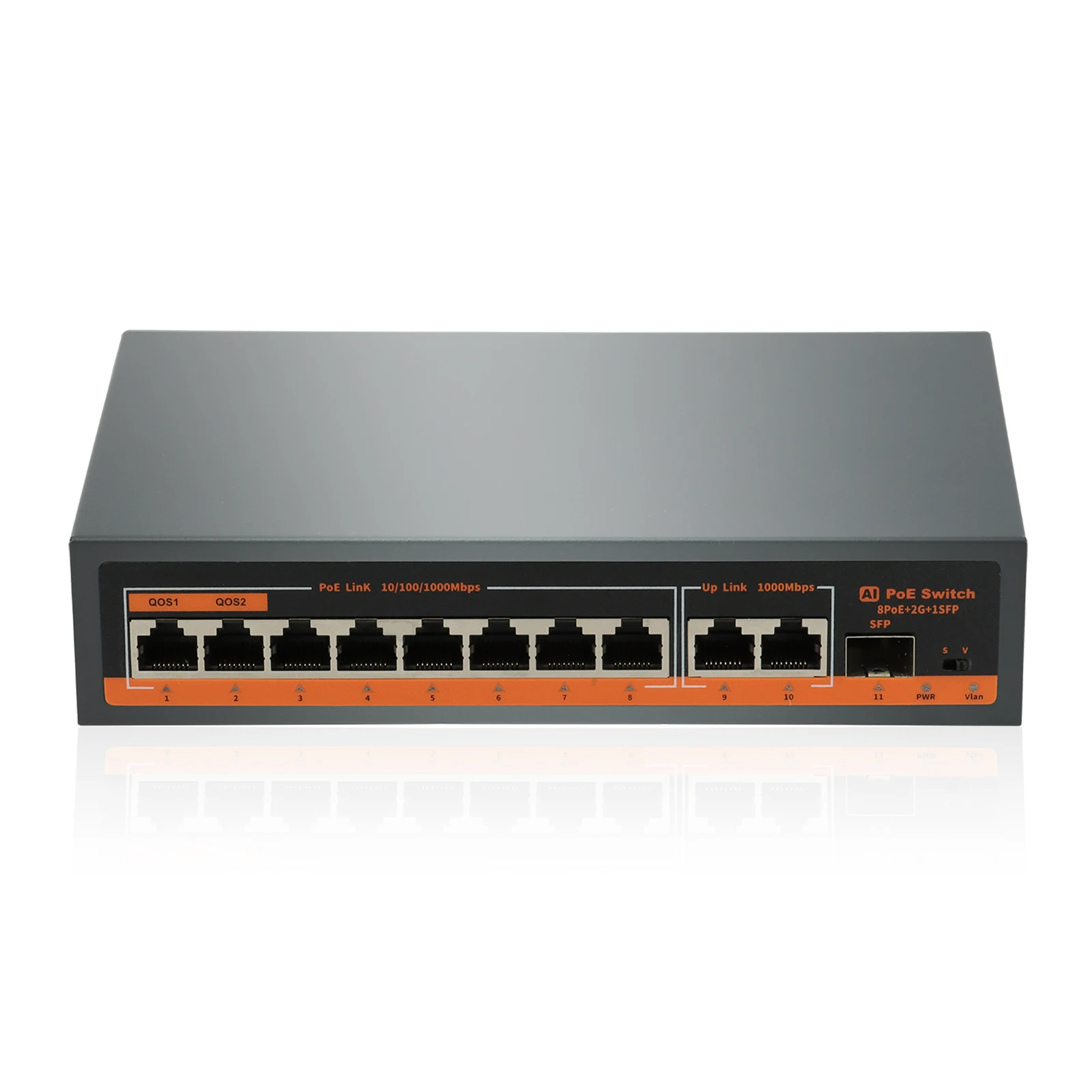 KeepLiNK 8포트 기가비트 PoE+ 스위치 |   120W |   2×1G 업링크 |   1×SFP 포트 |   비관리형 |   플러그 앤 플레이 |   AI 스마트 감지 |   품질보증서비스