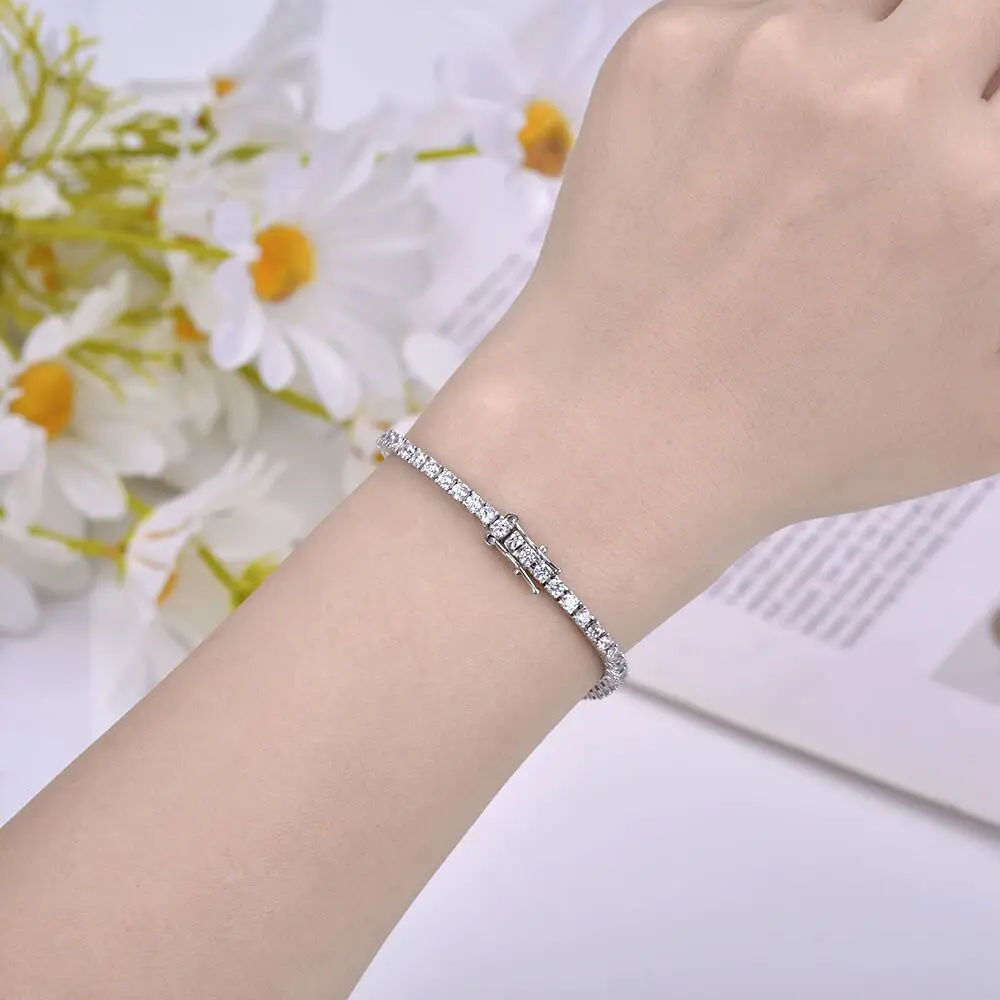 Bracciale Tennis In Moissanite 3mm - 5.3 Carati - Argento 925 Placcato Oro - Uomo E Donna - Colore D VVS1