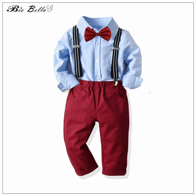 

Child Boy Spring And Autumn Clothes Formal Tie Gentleman Kids Wedding Xmas Evening Party Bebes Long-Sleeve T-Shirt+Pants Set