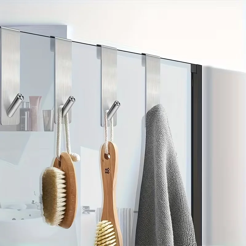 2pcs Heavy-Duty Stainless Steel Glass Door Hooks with Silent Pads - Wall-Mounted Towel Rack for Frameless Shower Doors