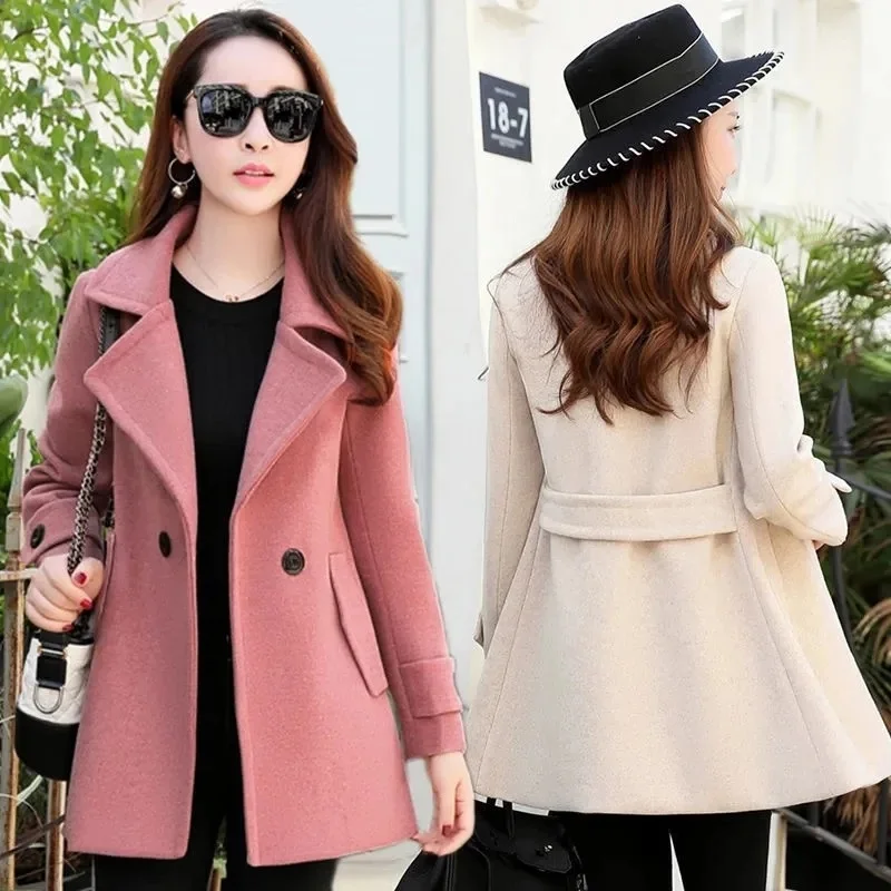 

Wool Coats Woman 2023 New Spring Autumn Woolen Jacket Female Long Sleeve Tops Casual Wool Blend Coat Ladies Beige Gray Outewear