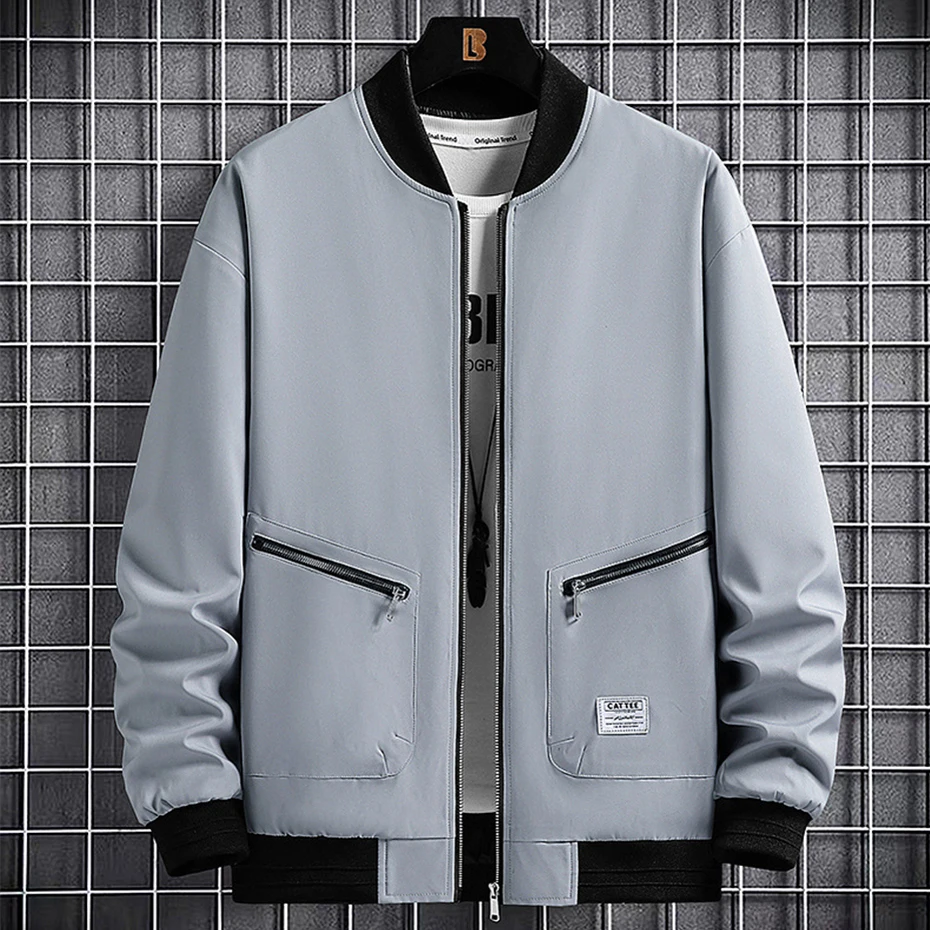 2023 New Spring Jackets Men Baseball Jacket Fashion Casual Coat Jacket Plus Size 6XL 8XL Outdoor Outerwear Solid Color 2