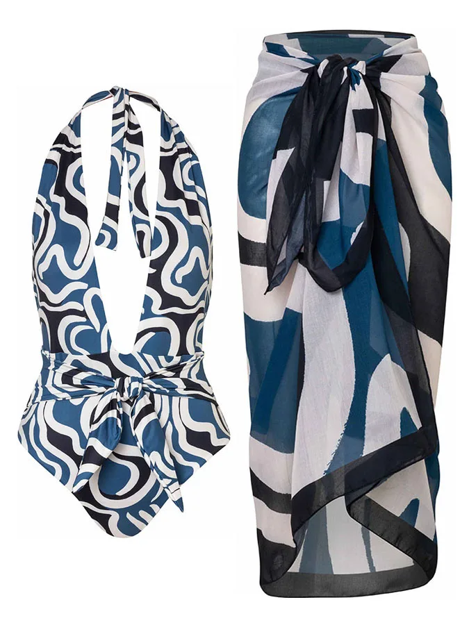 

Слитный купальник, накидка на шею, бикини с глубоким V-образным вырезом, женский летний купальный костюм с открытой спиной, элегантная бандажная Праздничная пляжная одежда 2023