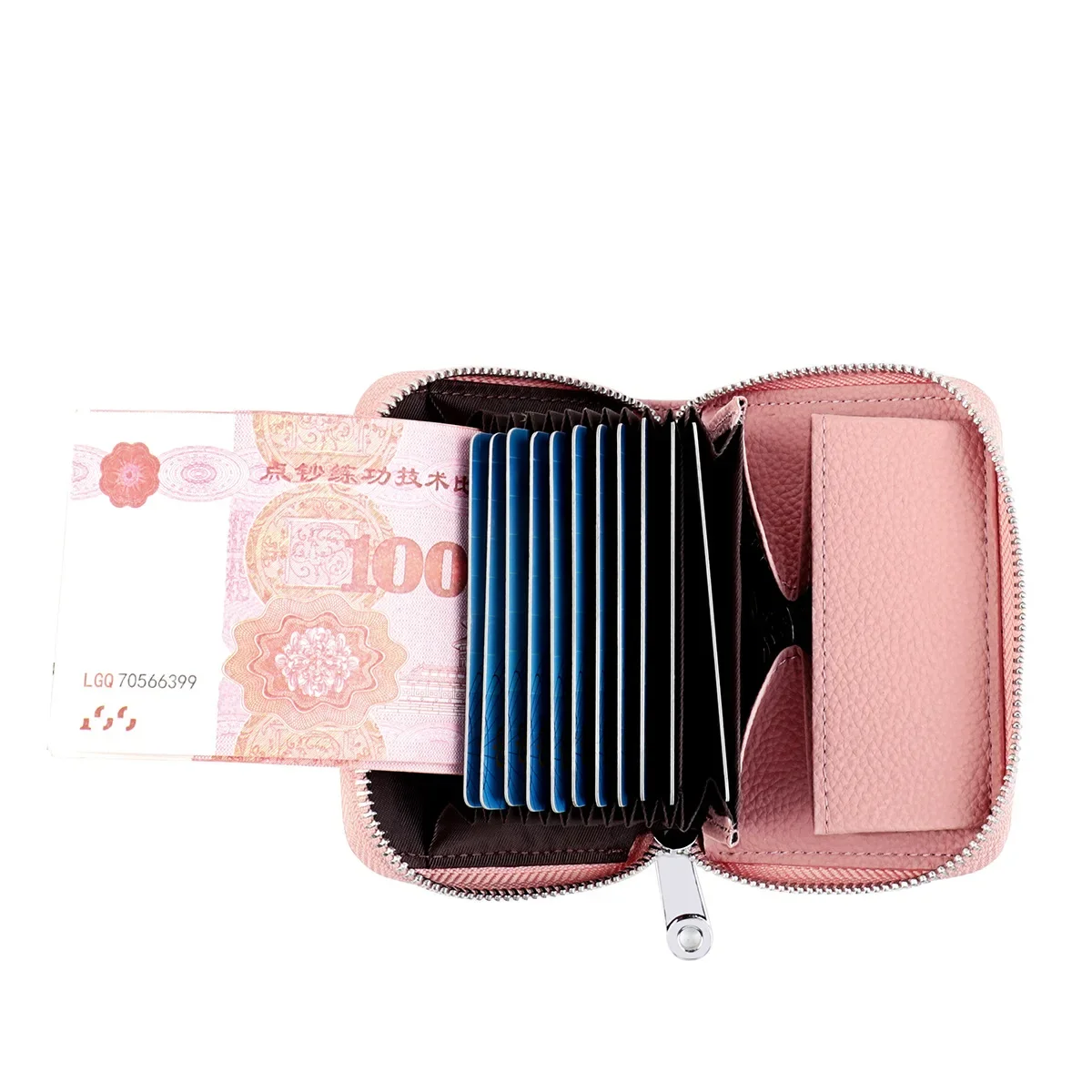 Women's RFID Blocking Credit Card Wallet Minimalist Genuine Leather Zippered Small Coin Purse Front Pocket Card Holder for Women