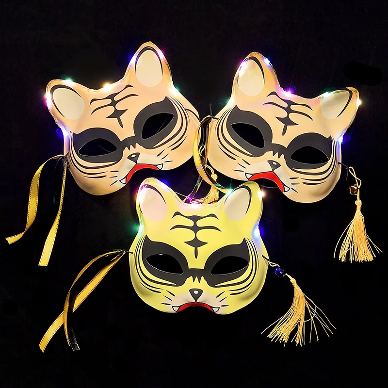 1 Pz Led Light Up Glow Animal Tiger Cosplay Mezza Maschera Masquerade Ball Glow Puntelli Kid Adult Birthday Gift Halloween Christmas