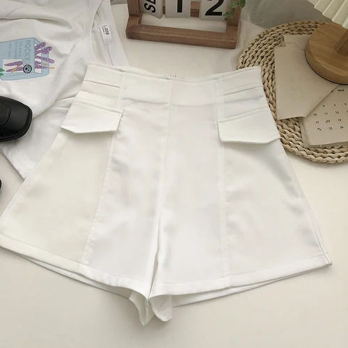 KUSAHIKI Fashion High Waist Woman Shorts 2022 Spring Summer Korean Style Botoms Causal Solid Wide Leg Short Feminima mom shorts Shorts