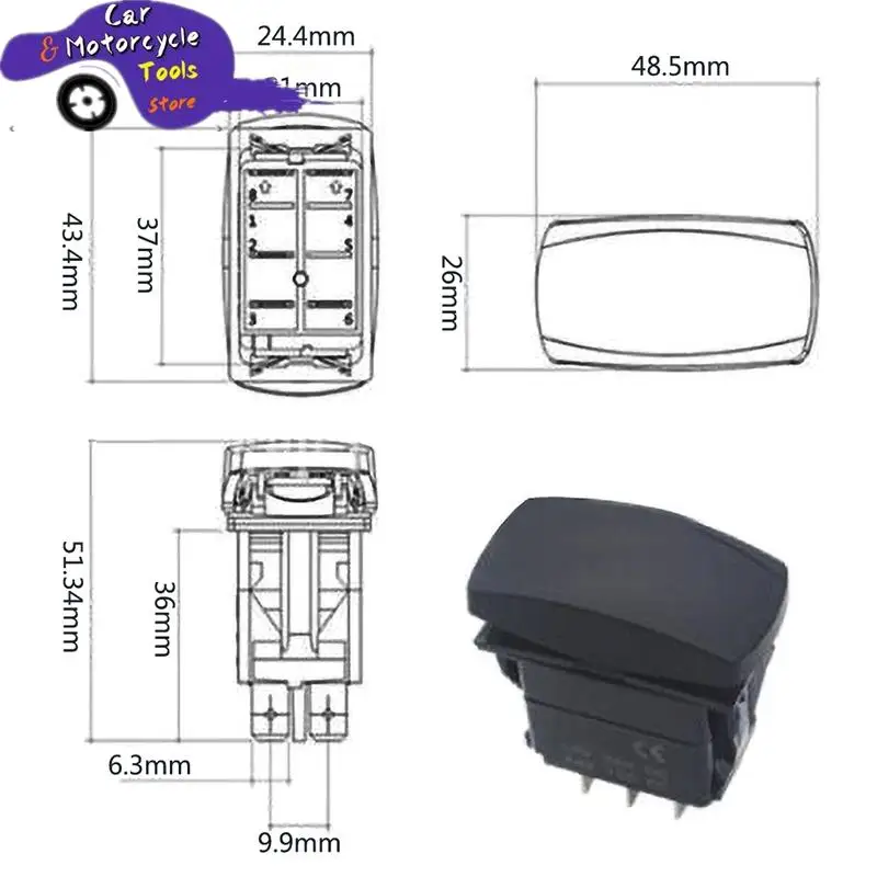 1pcs 5 Pin Car Boat Caravan Rocker Switches Waterproof 12V/24V Rocker Switch Dual Blue LED Light Bar