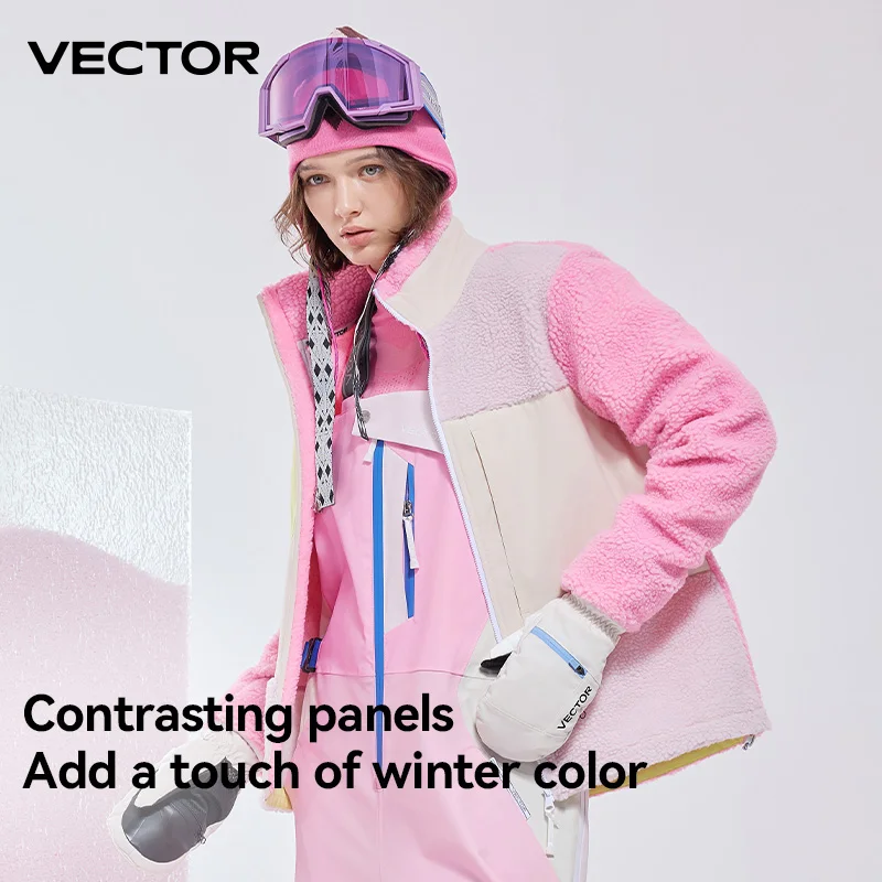 VECTOR Men and Women Lamb Fleece Open Top Color Contrast Splicing Warm Outdoor Double Board Skiing Autumn Winter Outdoor Sports winter jacket ski jacket