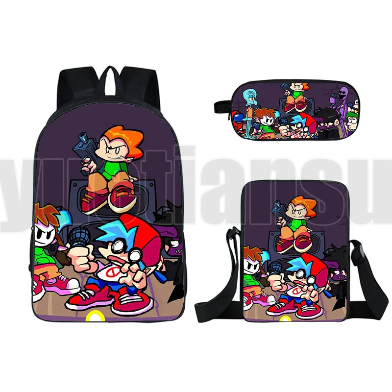 

3D Anime Hot Game Friday Night Funkin Backpack 3Pcs/Set Children Book Bagteens Harajuku High Quality Travel bag Kid School bag