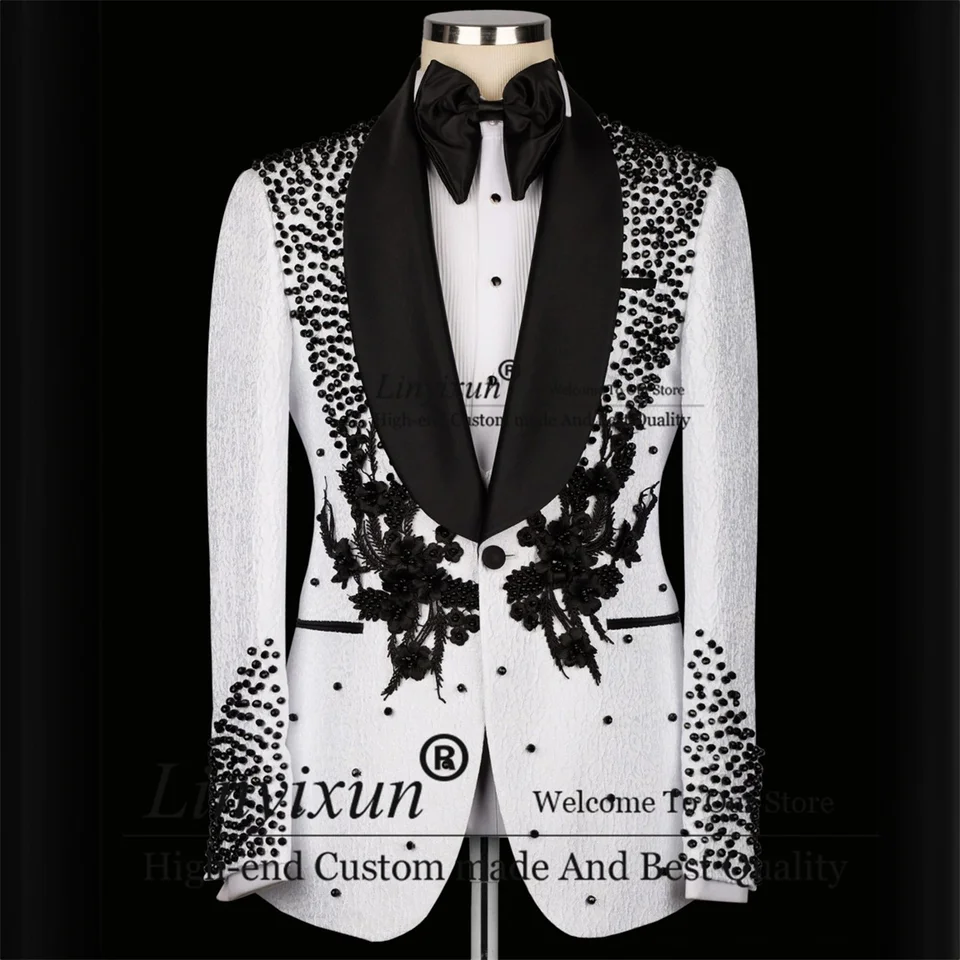 Men's Black Tuxedo With Rhinestone Slim Blazer For Prom Party Wedding