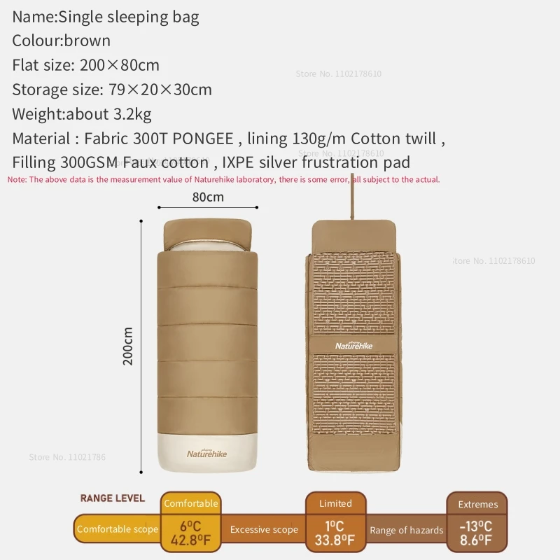 Naturehike Camping Portable Sleeping Bag IXPE Mattress Outdoor Tour Single Sleeping Bag Winter Warm Envelope Style