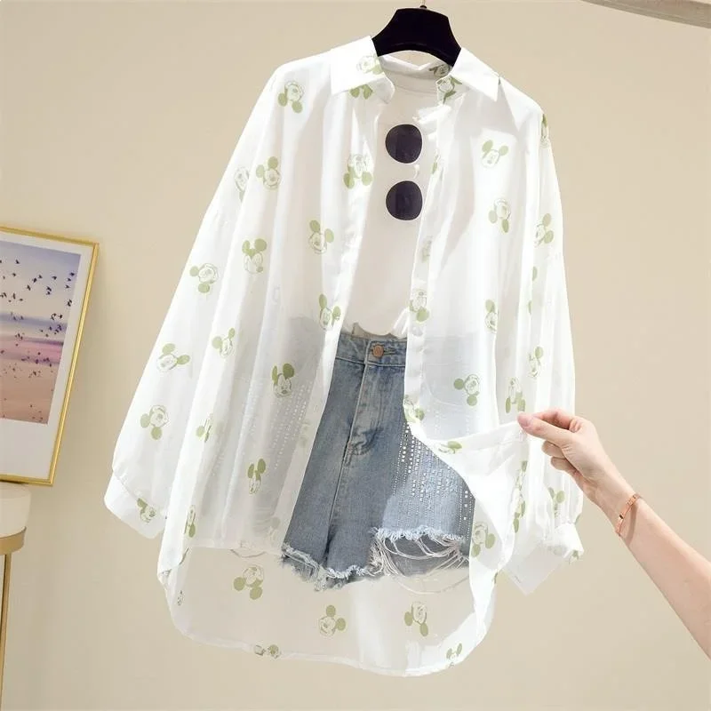 Disney Mickey Cartoon Women's Shirt Summer Lightweight Breathable Sunscreen Clothes Harajuku Style Korean Wild Cardigan Cardigan