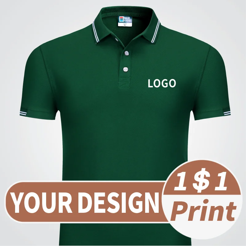 Logo printed on men's polo shirt with lapel Summer casual shirt design Embroidery of company group icons Advertising shirt DIY