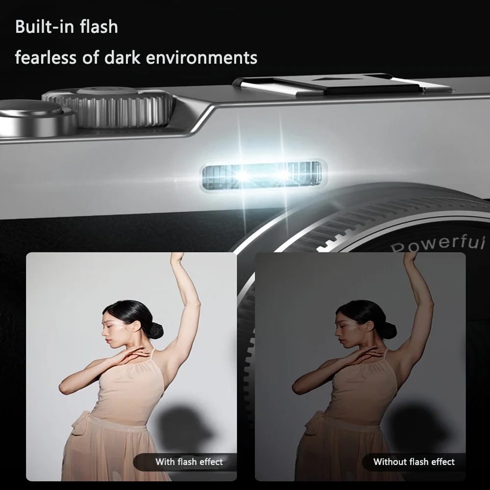 Camera Mirrorless, 4K Auto Focus 48MP, Suitable for YouTube and Video Shooting, Anti-Shake Camera with Viewfinder Flash