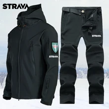 

New Winter Hiking Jacket Soltshell Multi-pocket Thermal Hiking Clothes For Men Waterproof Windproof Velvet Hiking Pants Tactical